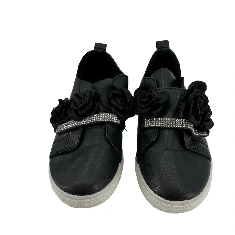 Ositos Black Flower Rhinestone Embellished Flat Shoes Size 3 Girl’s